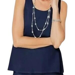 J. Jill Layered Sleeveless Cotton Navy Tank Top